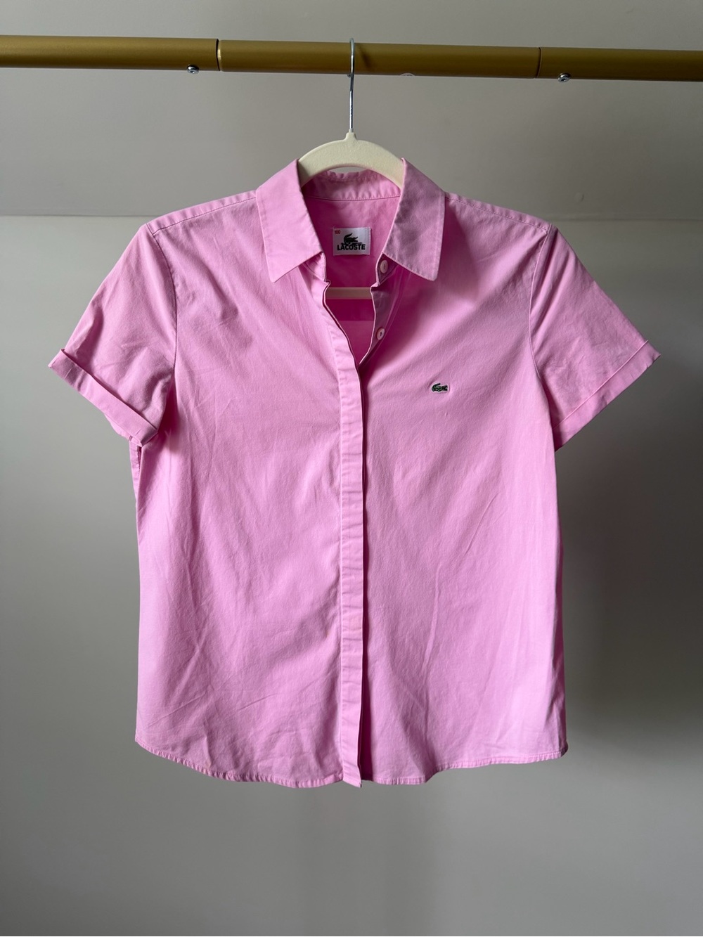 Vintage Lacoste Pink Button-Down Shirt with Logo Sz M